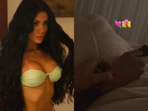 Após Gracyanne citar reconciliação, namorada de Belo posta foto na cama com cantor