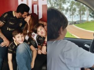 Filho de Andressa Suita e Gusttavo Lima dá volta de carro na fazenda da família