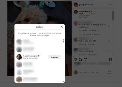 João Guilherme publica foto com pet de Sasha e Bruna Marquezine curte post