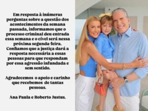 Roberto Justus e Ana Paula Siebert movem ação na justiça após filha ser alvo de ataques