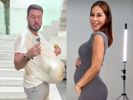 Com barriga falsa, Thiago Nigro tenta sentir na pele a gestação de Maíra Cardi
