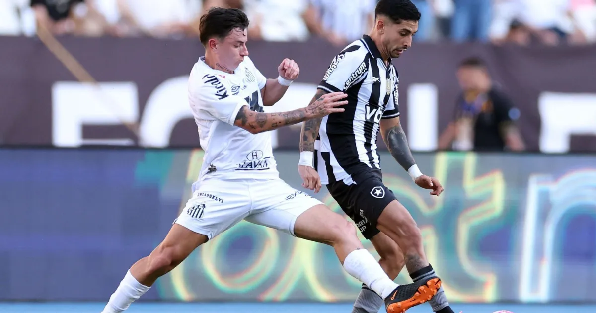 Com gol relâmpago e reviravoltas, Botafogo e Santos empatam no Brasileirão