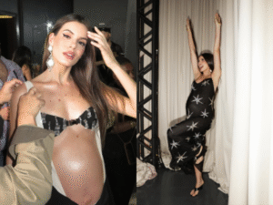 Grávida de oito meses, Camila Queiroz abre álbum com bastidores de desfile