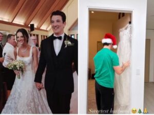 Astro do cinema recria vestido de noiva destruído em incêndio e surpreende a esposa