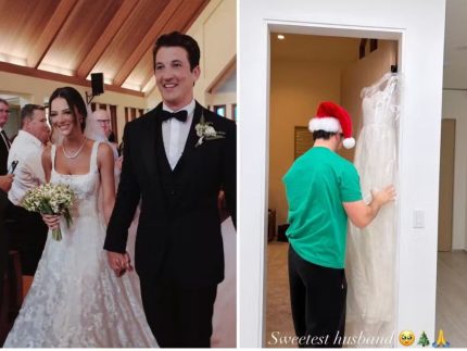 Astro do cinema recria vestido de noiva destruído em incêndio e surpreende a esposa