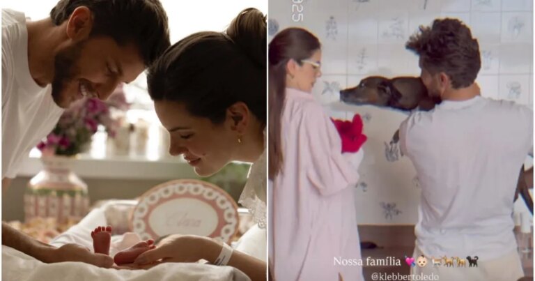 Camila Queiroz mostra primeiro encontro da filha com os pets da família