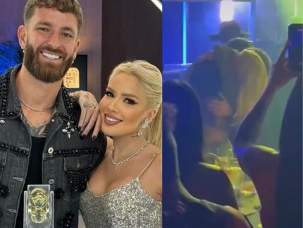 Remember de fim de ano: Léo Pereira dedica música e beija Karoline Lima em festa