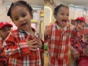 Mavie encanta ao fazer "mágica" para apagar a luz com a ajuda do pai, Neymar Jr.