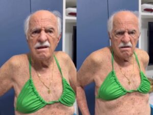 Ary Fontoura entra na trend do biquíni, veste um verde neon e reage: "Não Ficou bom"