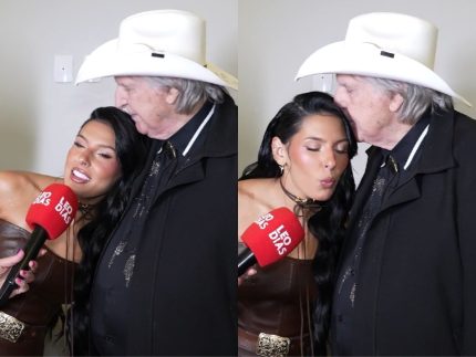 Repórter do Leo Dias? Ana Castela entrevista Sérgio Reis em gravação de DVD de Paula Fernandes